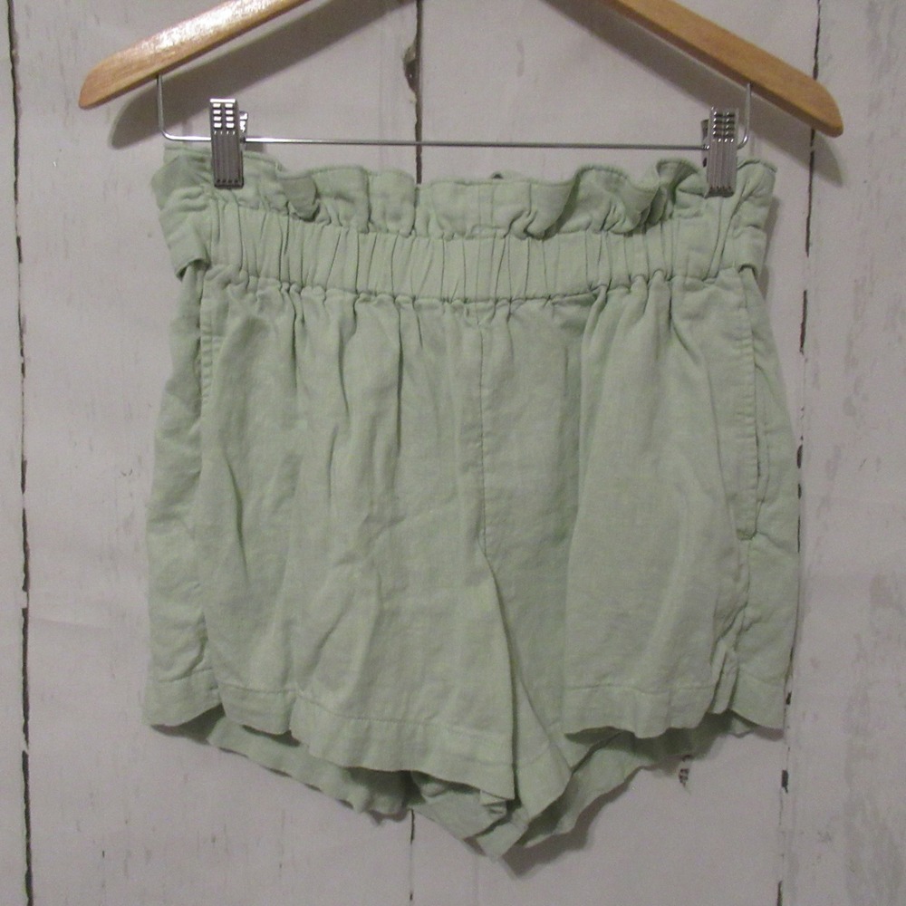 Abercrombie & Fitch Shorts M Green Linen Blend Paperbag Tie Waist Beach Resort